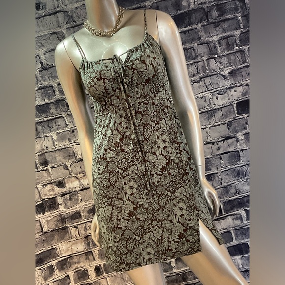 Brown & Mint Blue Floral Summer Sun Dress - Picture 2 of 8